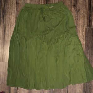Scarlet Darkness Olive Green Boho Maxi Skirt 2XL Flowy Tiered Cottagecore